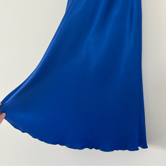 Vintage 1980s Lady Cameo of Dallas Electric Blue Satin Slip Dress w/ High Slit - Picture 12 of 14